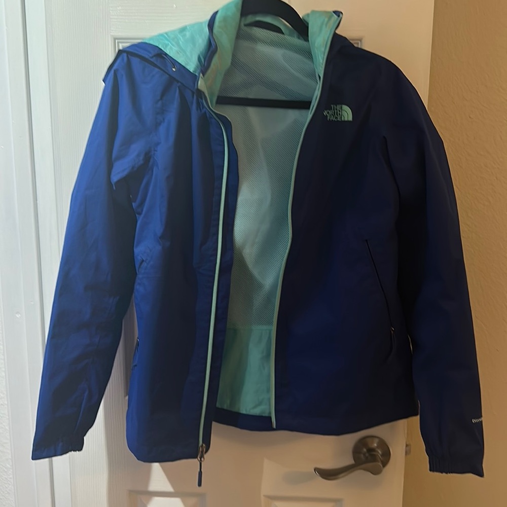 Blue North Face rain jacket